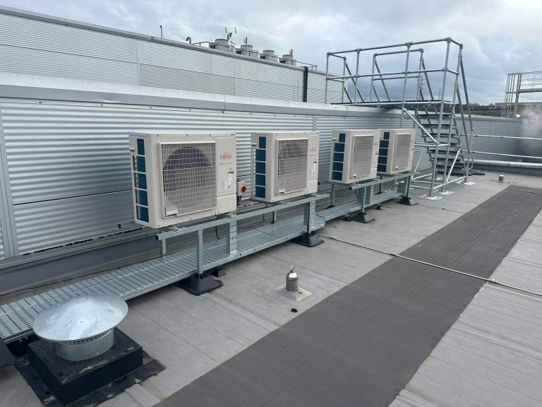 rooftop condensers with scaffolding yorkshire cooling